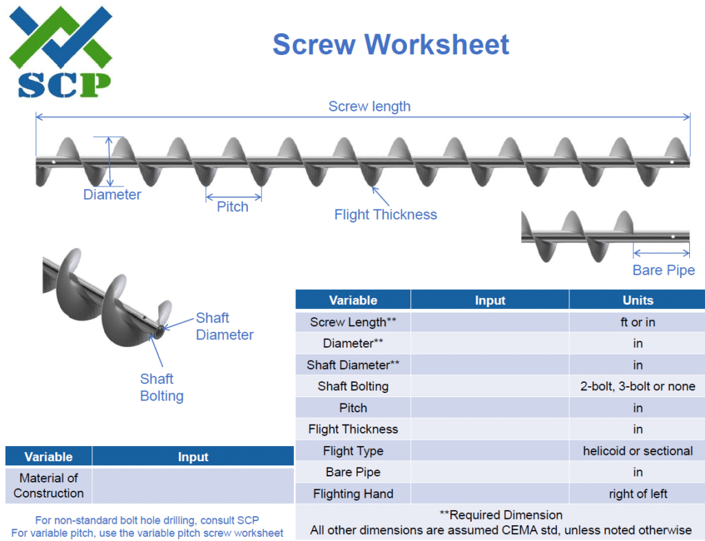 Screw Worksheet - Screw Conveyor Parts